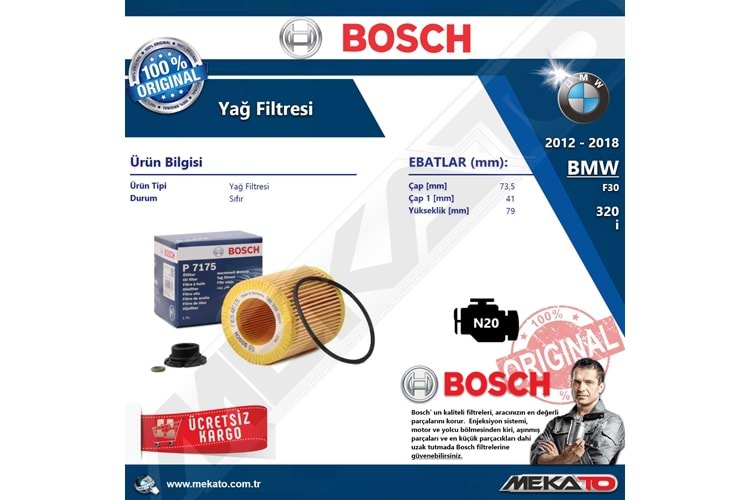 Bmw 3 Seri F30 320 i N20 Bosch Yağ Filtresi 2012-2018