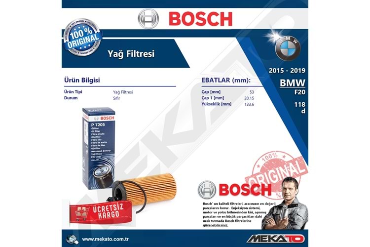 Bmw 1 Seri F20 118 d B47 Bosch Yağ Filtresi 2015-2019