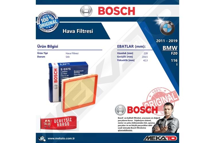 Bmw 1 Seri F20 116 i Bosch Hava Filtresi 2011-2019