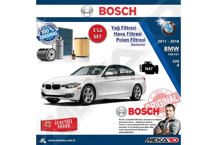 Bmw 3 Seri F30 F31 320 d N47 3 Lü Bosch Filtre Seti Karbonlu 2011-2018